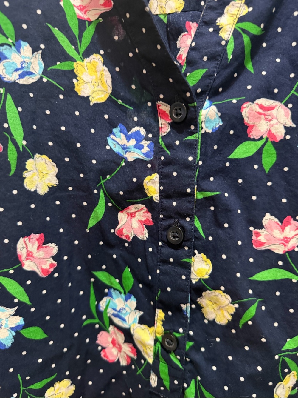 Talbots Navy Floral Dot-Print Blouse - Picture 4 of 5